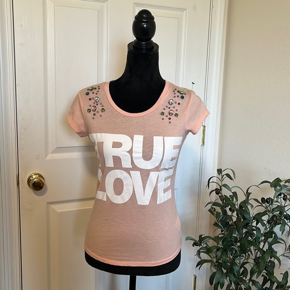 Bongo “True Love” Jeweled Tee Sz S EUC - Picture 1 of 5